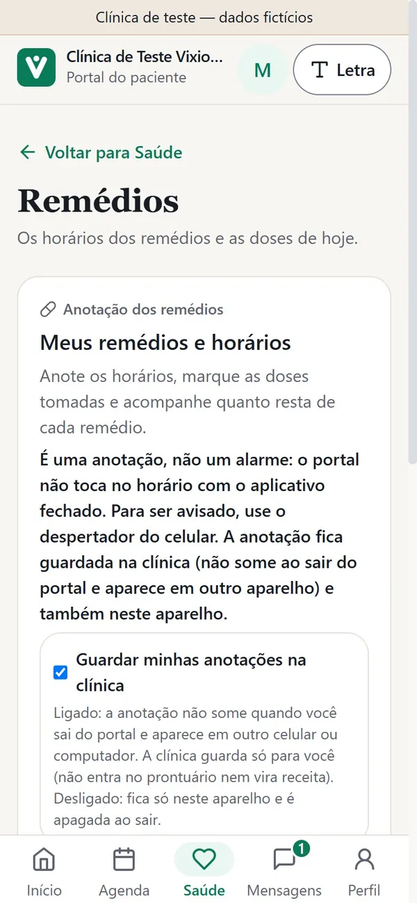 Horários dos remédios anotados pelo paciente